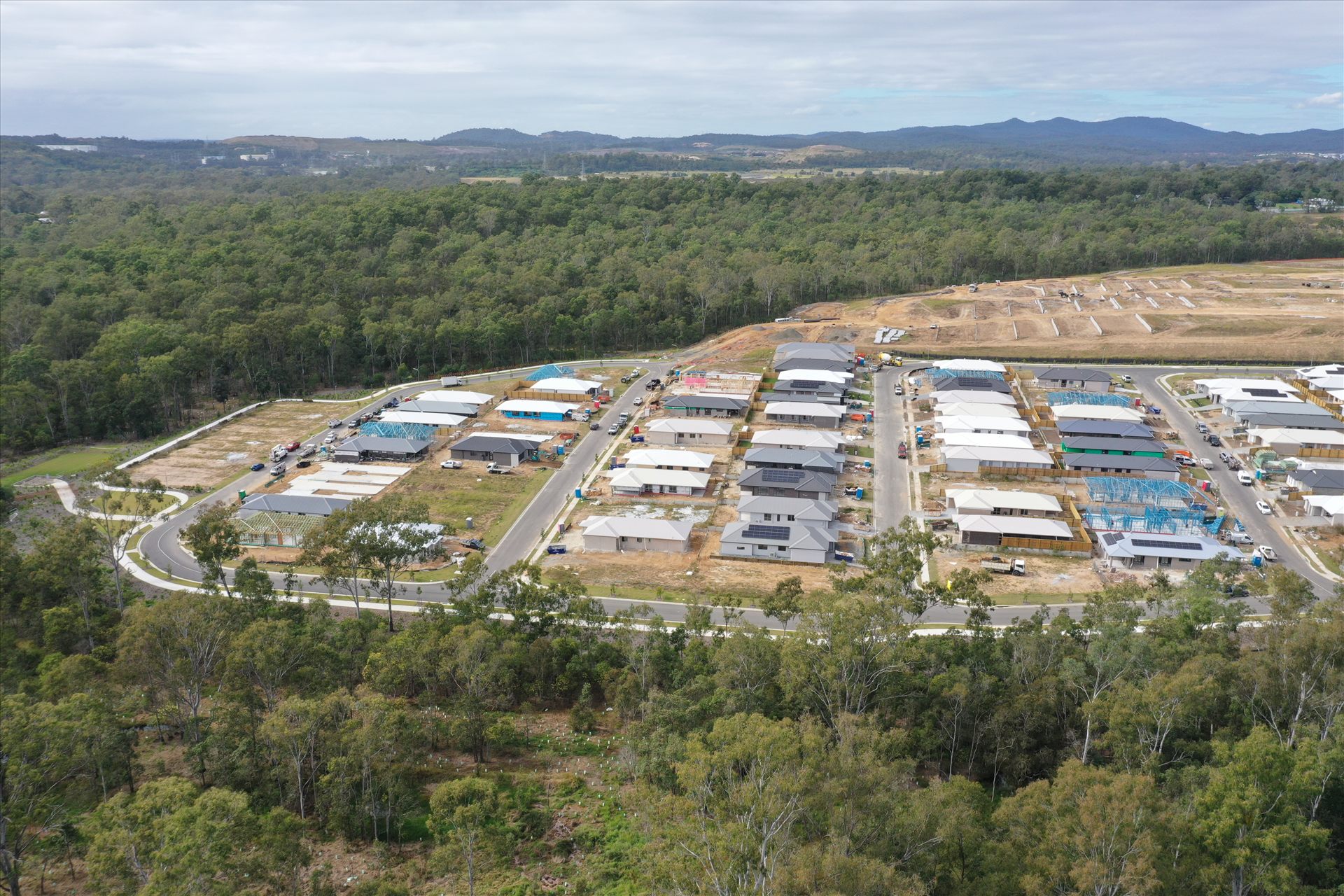 Aerial view of a residential subdivision landscape package across SEQ